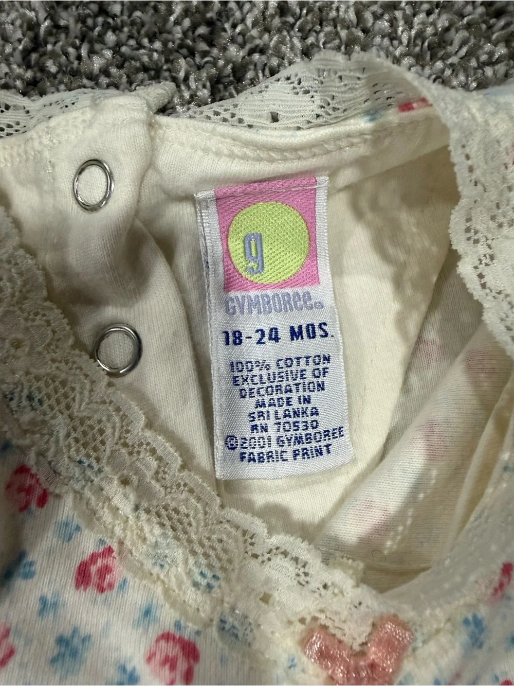 Vintage Gymboree Cream Tee with Pink & Blue Floral Print